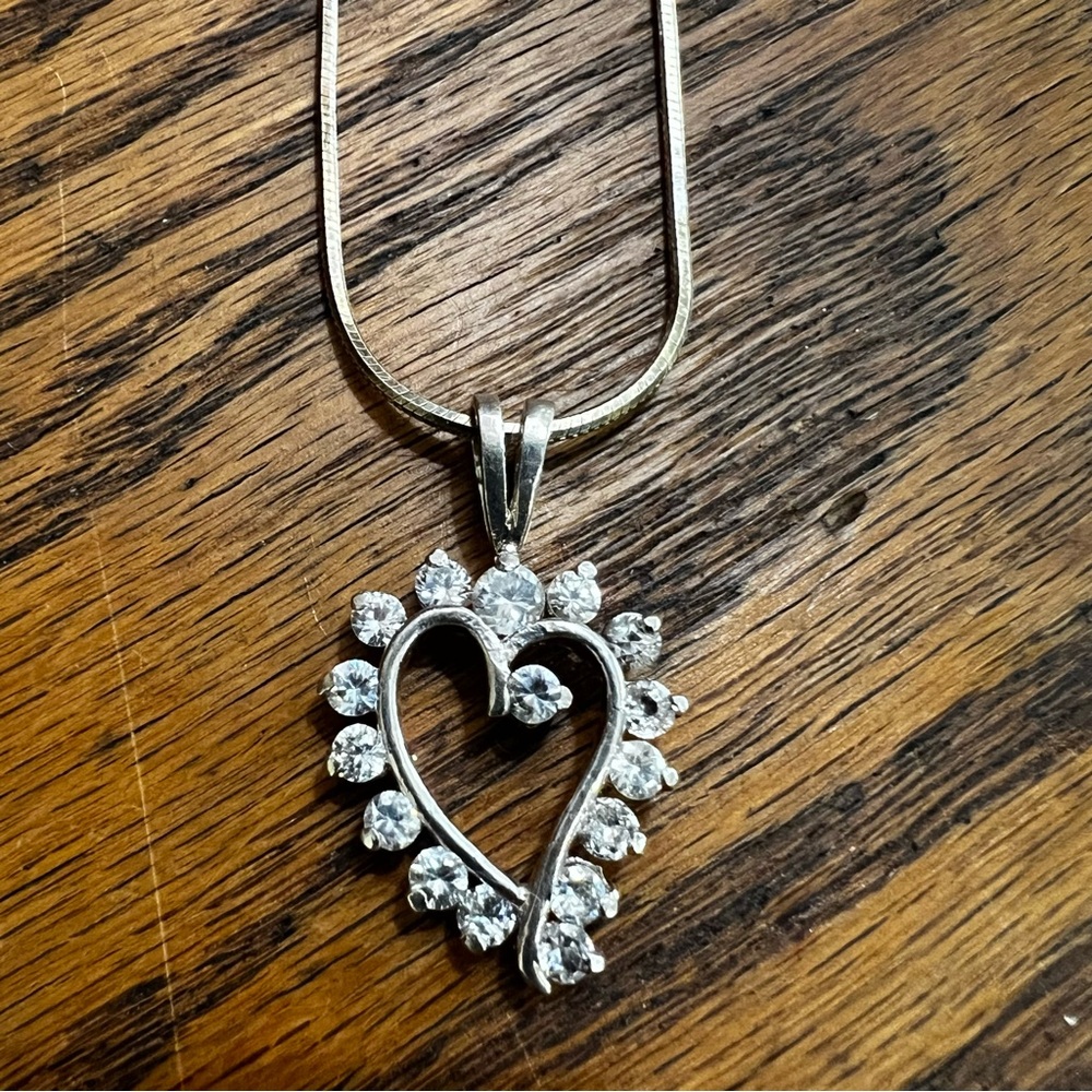 Vintage 925 Silver CZ Heart Necklace